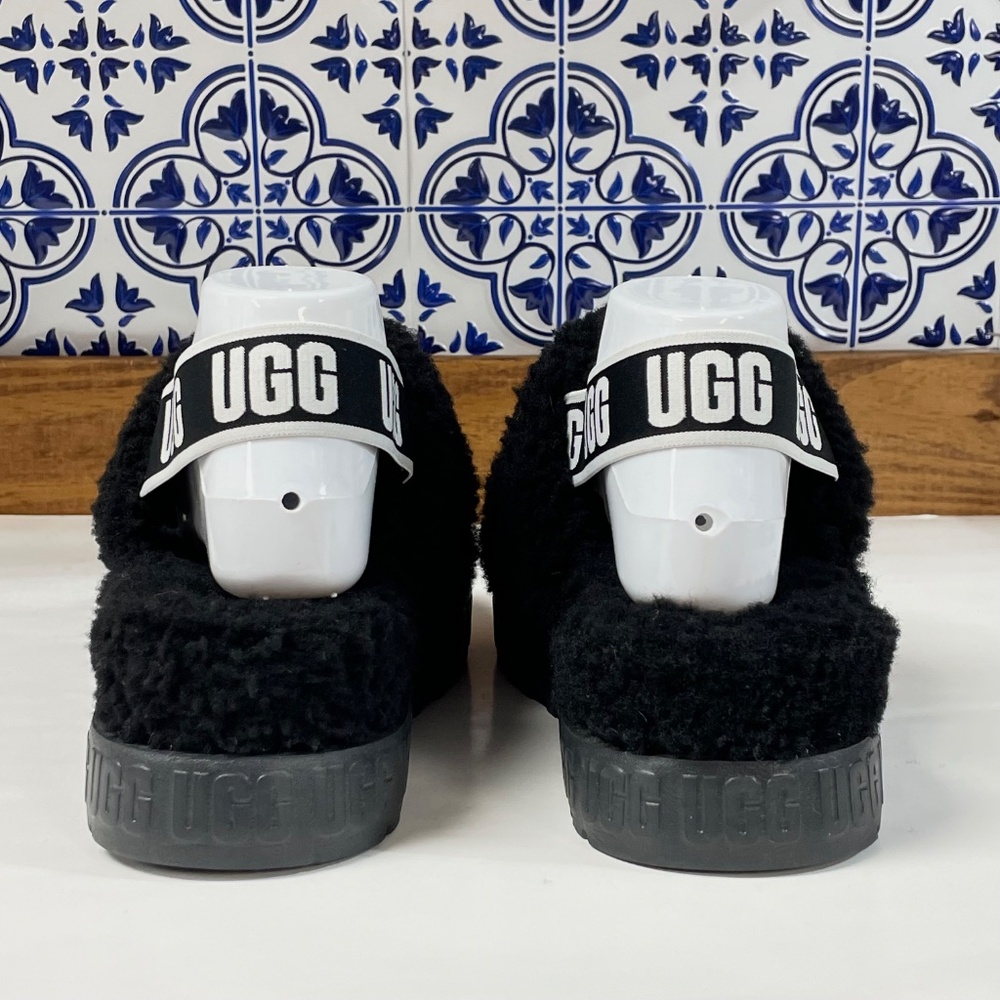 UGG Oh Fluffita Platform Slingback Slippers Black Sheepskin Size 10 - Picture 9 of 12